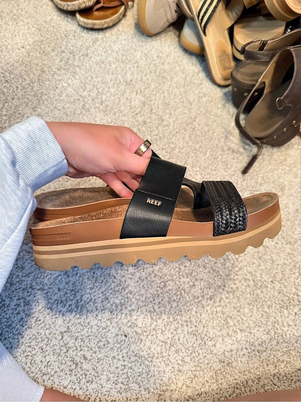 REEF Cushion Vista Hi Black & Brown Platform Sandals